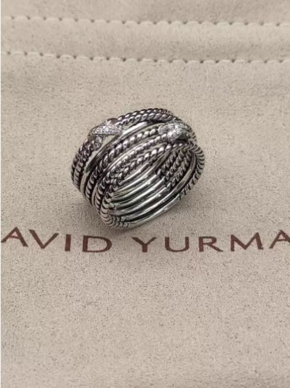 David Yurman Sterling Silver Multi-Row Cable Ring with Diamonds - Silver